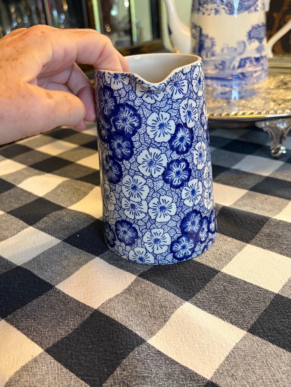 Burleigh Ironstone / Stafford England Calico Blue & White Floral Ceramic Pitcher - Picture 4 of 11